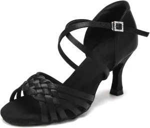 Women's Latin Dance Shoes Satin Practice Performance Ballroom Bachata Salsa Professional Dance Shoes,Model 3032-6B