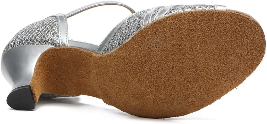 Women's Latin Dance Shoes T-Strap Salsa Ballroom Dance Heel Performance Dancing Shoes, Model YCL517