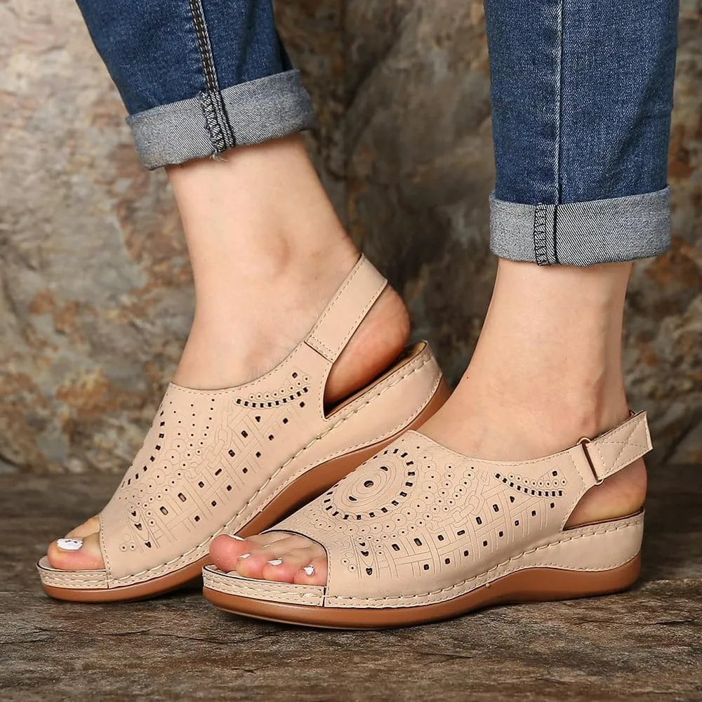 Womens Low Wedge Heel Peep Toe Wedding Party Dress Sandals Shoes Elastic Ankle Strap Orthopedic Comfortable Walking Hollow Flat Trendy Work 2025 Going Out Slippers Platform Wedges Sandal