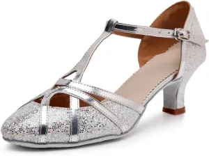 Women's Modern Heels Shoes Salsa Tango Ballroom Latin Party Dance Shoes Sequin Hollow Wedding High Heel(Silver7.5cm,41)
