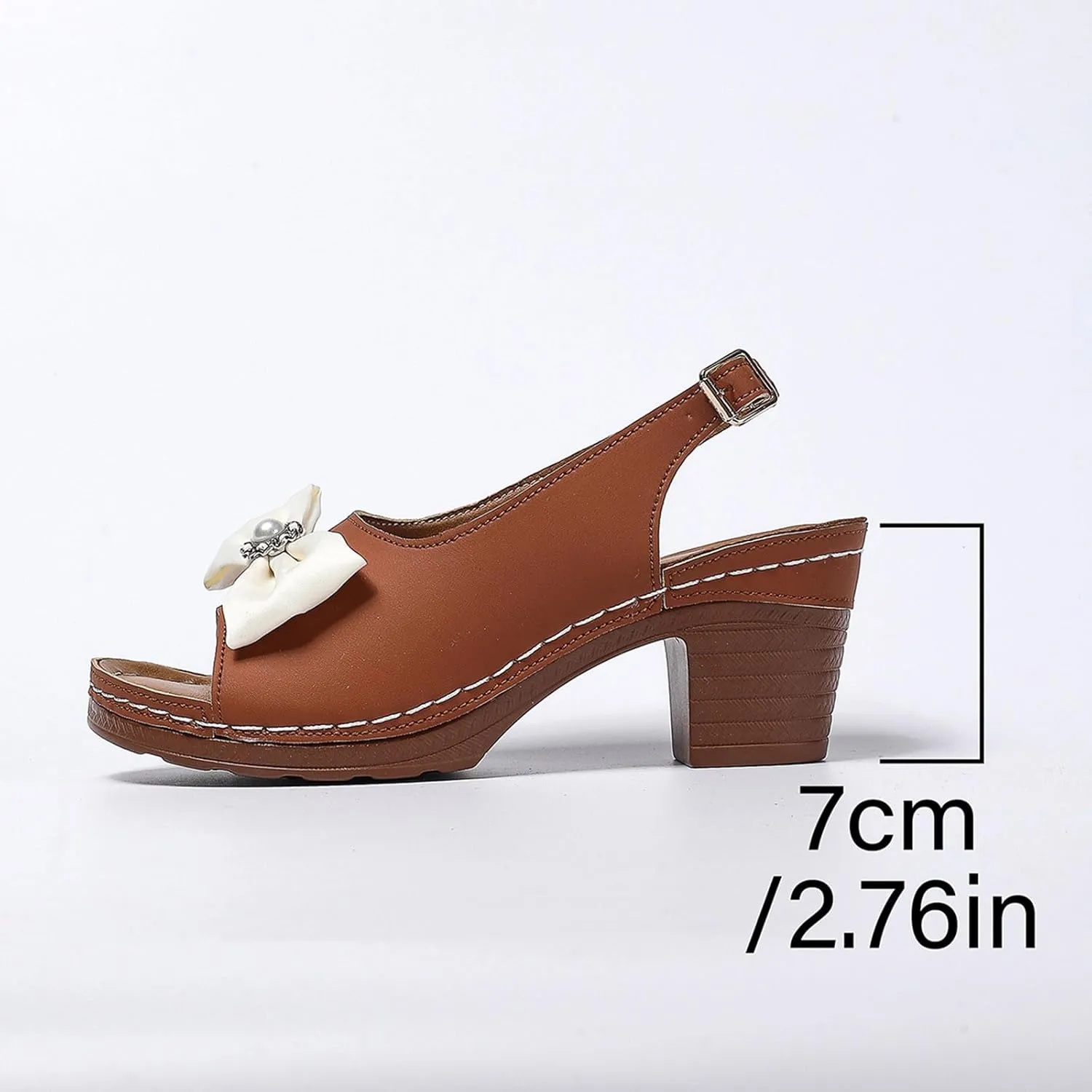 Womens Peep Toe Heels Chunky Heel Sandals Open Toe Bowknot Dress Shoes Trendy Comfy Ankle Buckles Wedding Party Sandal
