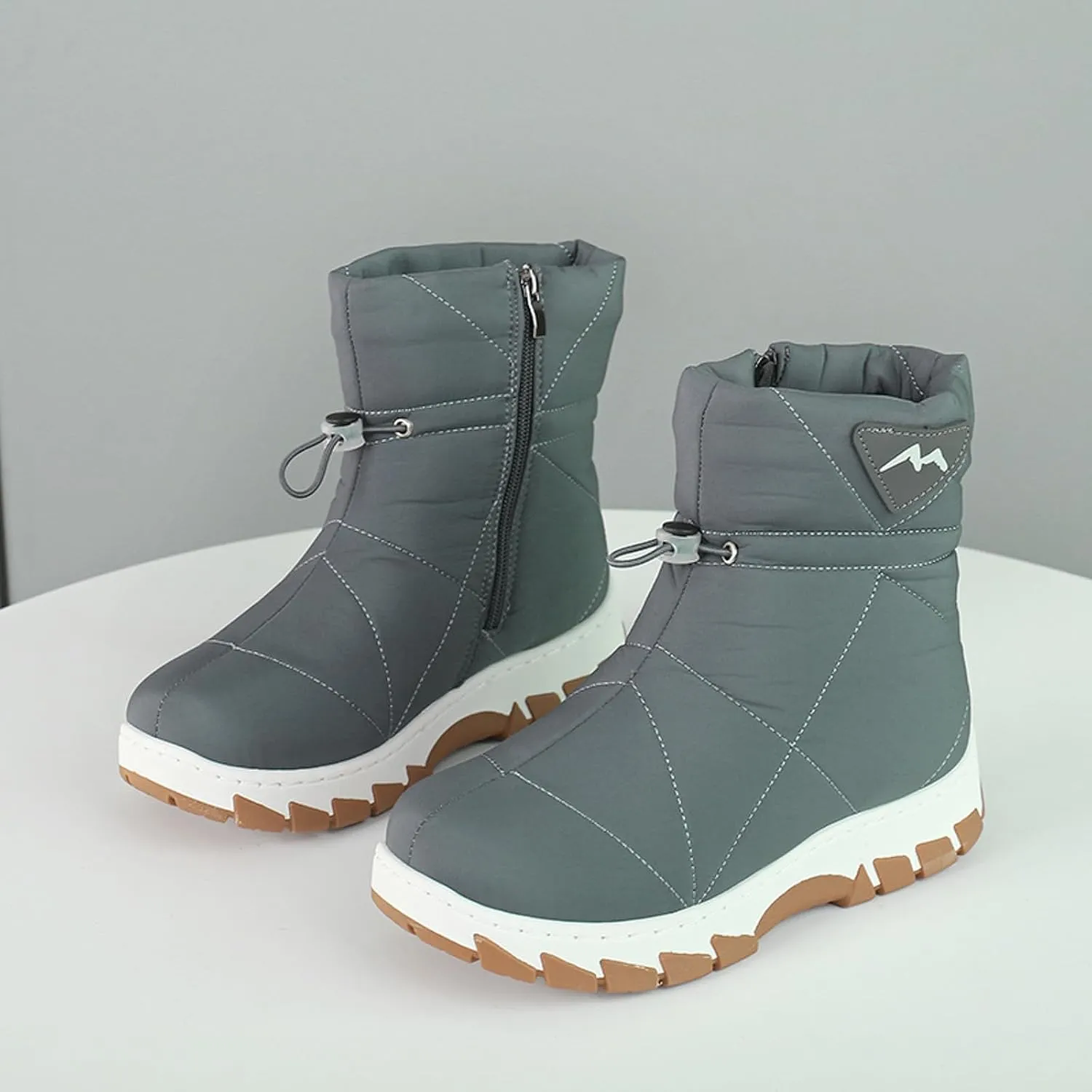 Womens Platform Snow Boots Memory Foam Side Zipper Pull On Nylon Waterproof Thick Faux Fur Lined Winter Rain Snow Boots Lightweight Warm Fashion Mid Calf Boot with Adjustable Drawstring