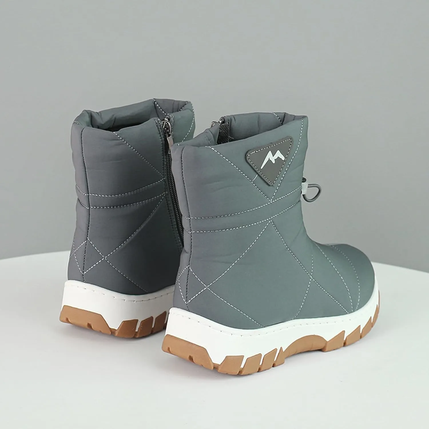 Womens Platform Snow Boots Memory Foam Side Zipper Pull On Nylon Waterproof Thick Faux Fur Lined Winter Rain Snow Boots Lightweight Warm Fashion Mid Calf Boot with Adjustable Drawstring