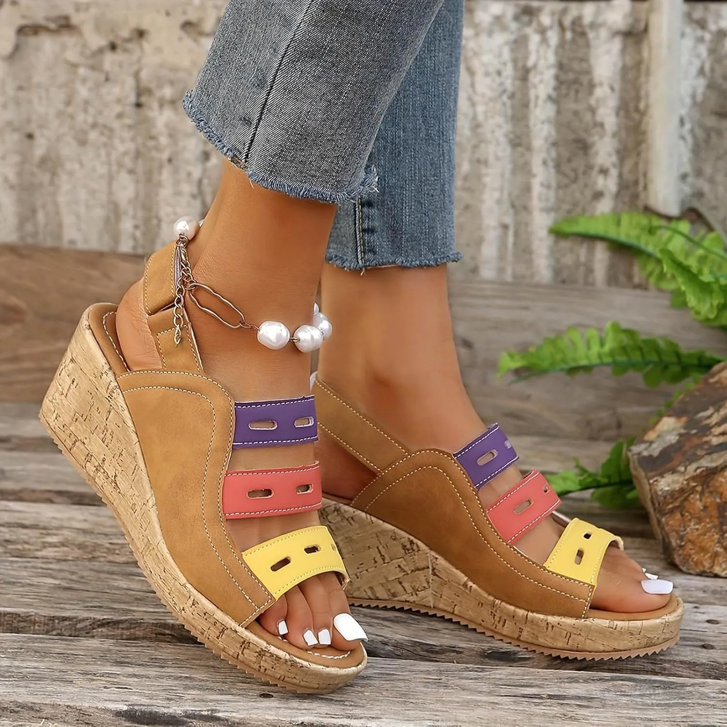 Women's Platform Wedge Sandals Womens Wedge Sandals Arch Support Walking Comfortable Sandal Slip on Summer Casual