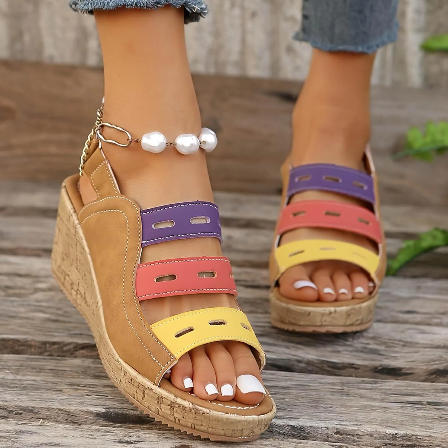 Women's Platform Wedge Sandals Womens Wedge Sandals Arch Support Walking Comfortable Sandal Slip on Summer Casual