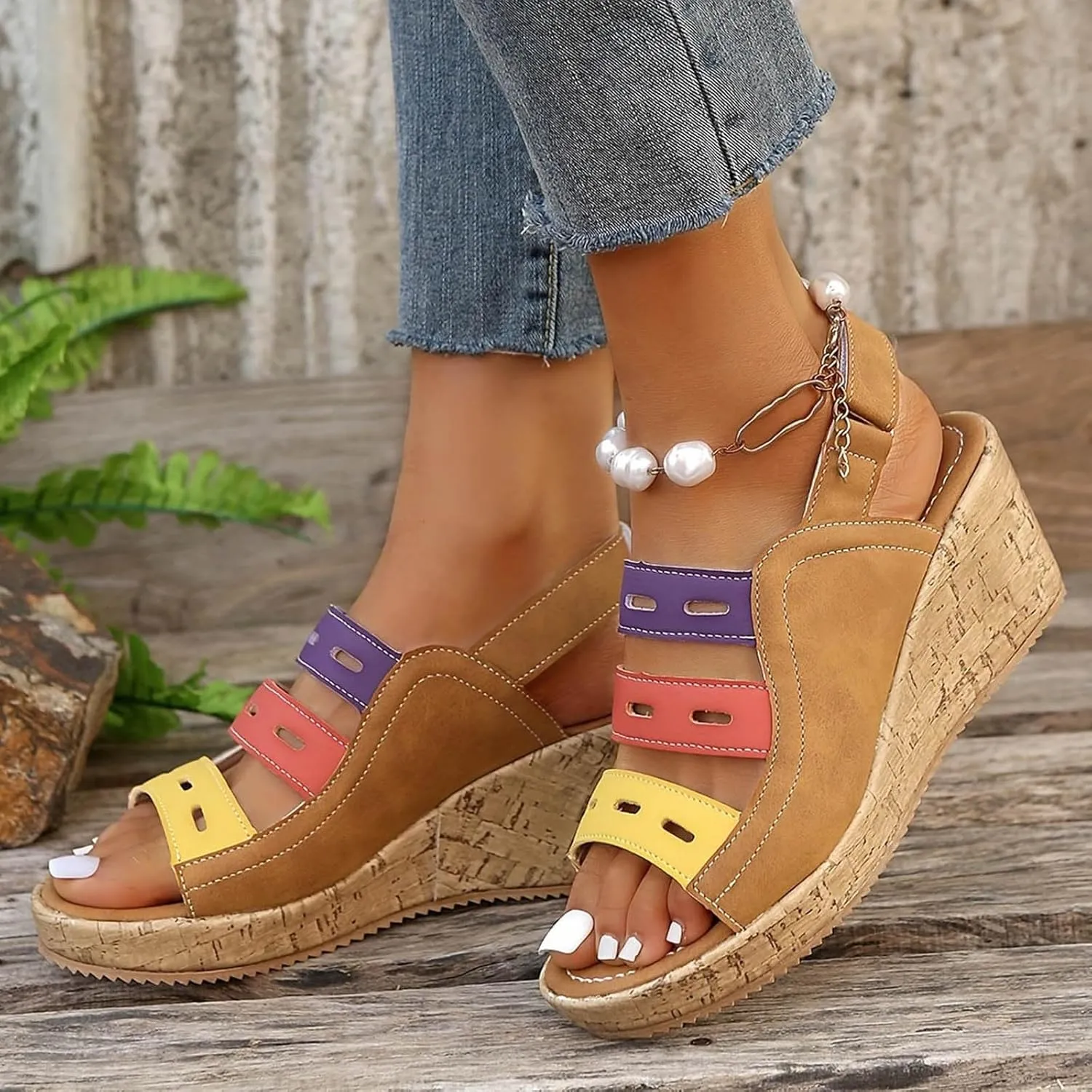Women's Platform Wedge Sandals Womens Wedge Sandals Arch Support Walking Comfortable Sandal Slip on Summer Casual