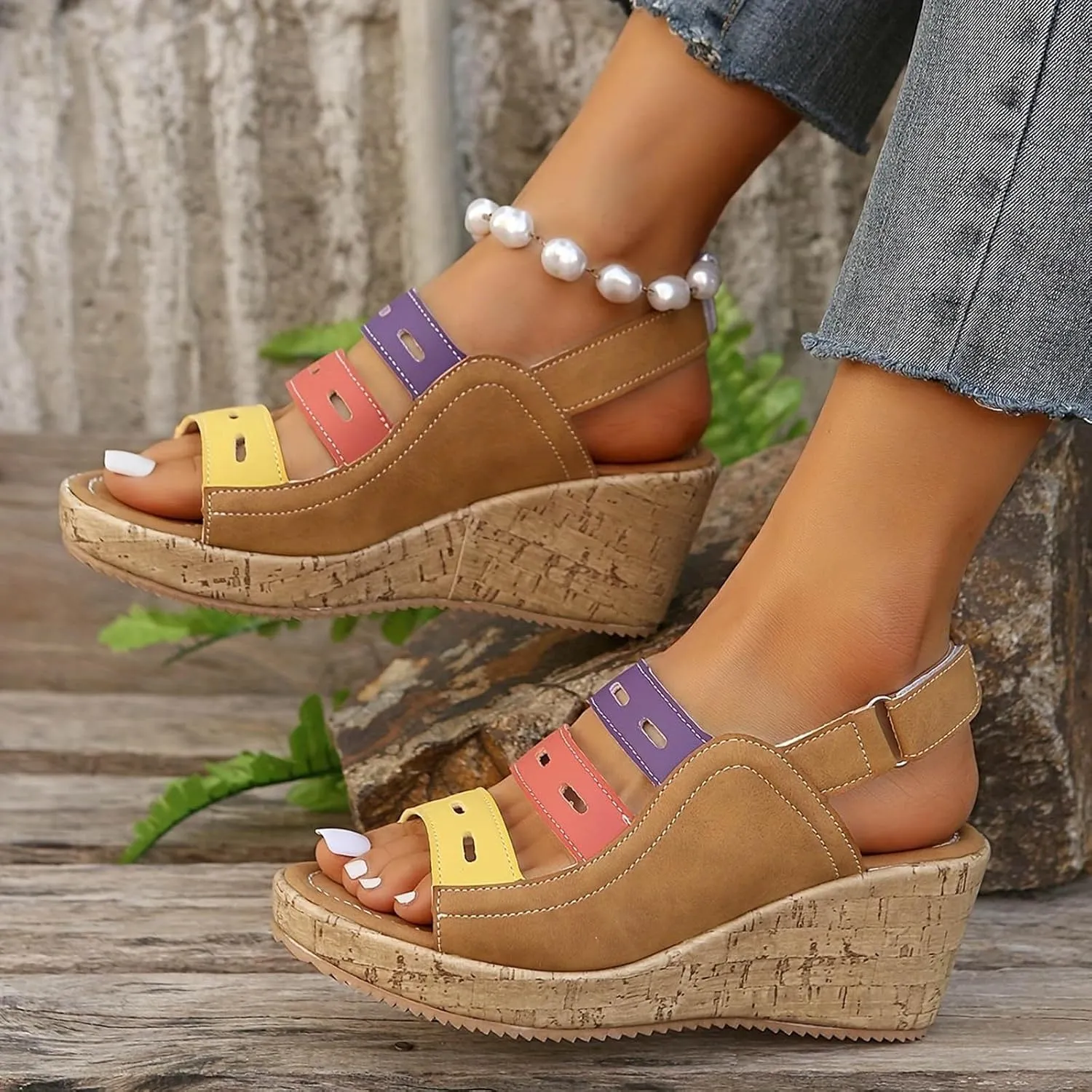 Women's Platform Wedge Sandals Womens Wedge Sandals Arch Support Walking Comfortable Sandal Slip on Summer Casual
