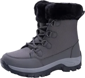 Women's Plush Thick Bottom Snow Boots Water Proof Insulated Winter Boots Fashion Lace Up Non Slip Boots Suede Leather