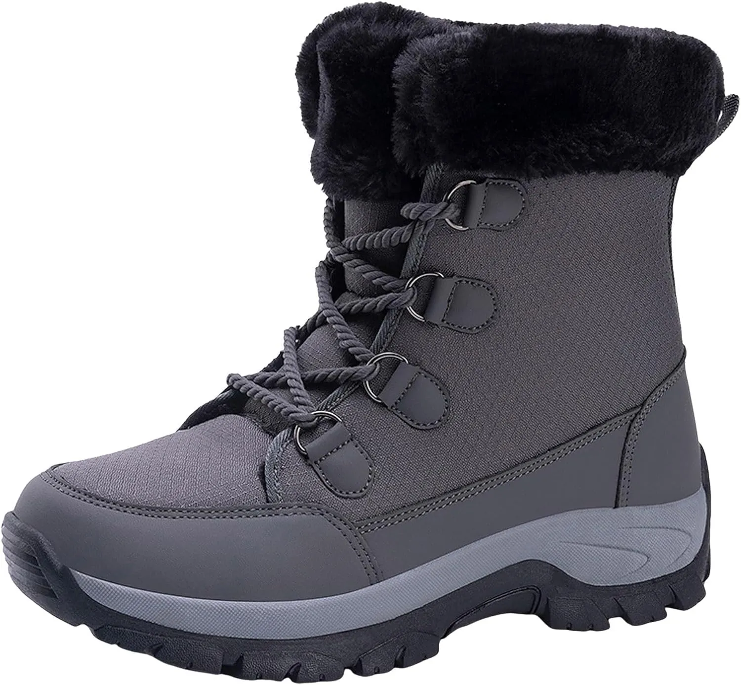 Women's Plush Thick Bottom Snow Boots Water Proof Insulated Winter Boots Fashion Lace Up Non Slip Boots Suede Leather