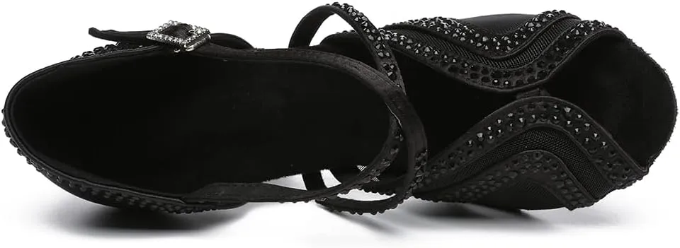 Women's Rhinestone Latin Dance Shoes Open Toe Ballroom Dance Heels Mesh Bachata Salsa Dancing Sandals,Model YC-L490