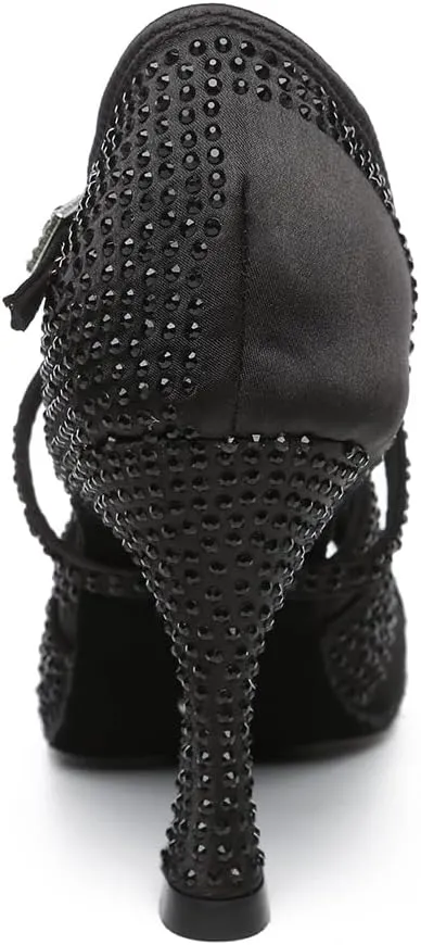 Women's Rhinestone Latin Dance Shoes Open Toe Ballroom Dance Heels Mesh Bachata Salsa Dancing Sandals,Model YC-L490