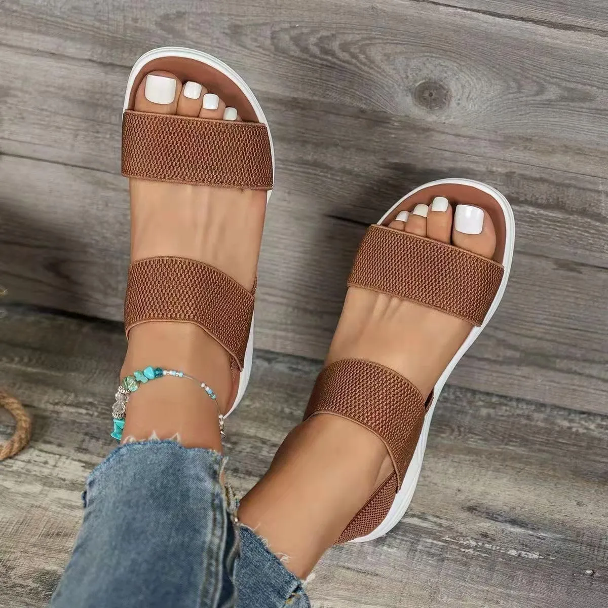 Women's Sandals Elastic Strap Summer Comfort Open Toe Slides Anti-Slip Lightweight Flat Wedge Sandal Platform Wedges Slingback Ankle Low Walking Comfortable Slip On Casual Shoes Platfor Slippers