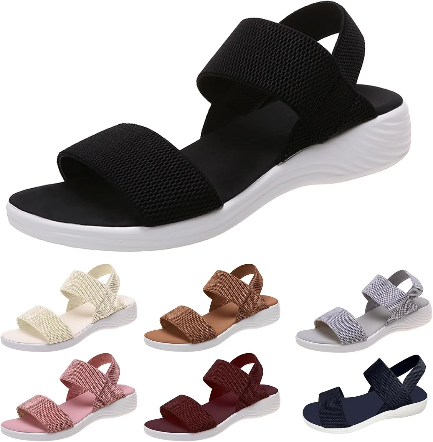 Women's Sandals Elastic Strap Summer Comfort Open Toe Slides Anti-Slip Lightweight Flat Wedge Sandal Platform Wedges Slingback Ankle Low Walking Comfortable Slip On Casual Shoes Platfor Slippers
