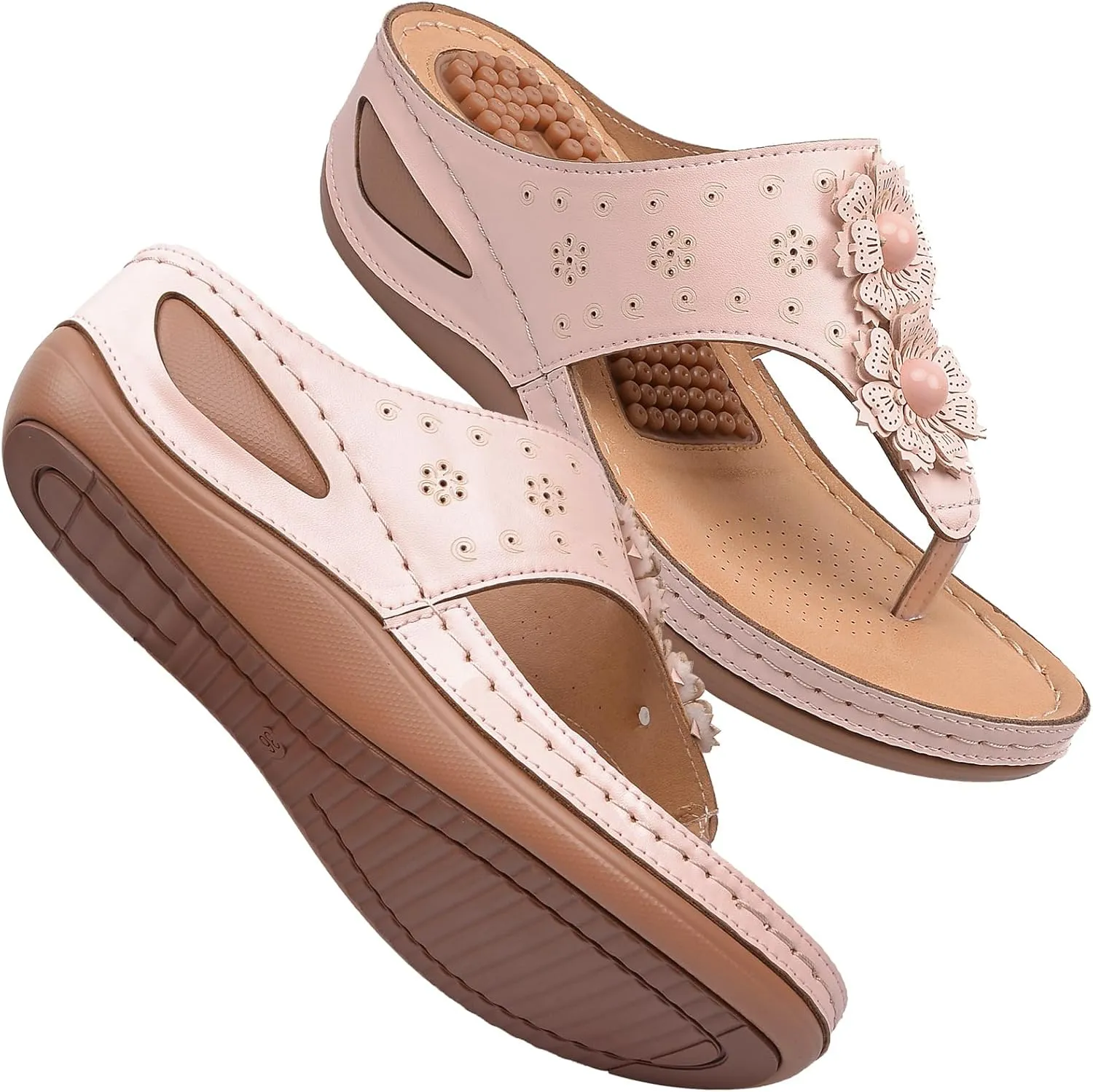 Womens Sandals Platform Wedge Low Wedge Sandals 2025 Dressy Thong Slippers Orthopedic Sandals with Arch Support Comfort Wear Orthowear Shoes Wide Width Lightweight Slippers Breathable Footwear Summer
