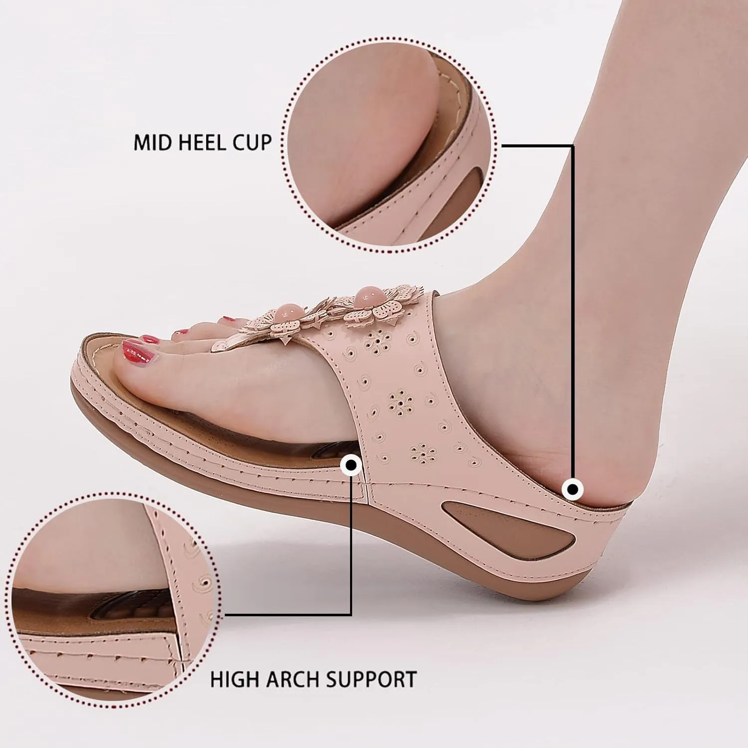 Womens Sandals Platform Wedge Low Wedge Sandals 2025 Dressy Thong Slippers Orthopedic Sandals with Arch Support Comfort Wear Orthowear Shoes Wide Width Lightweight Slippers Breathable Footwear Summer