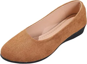 Women's Shoes Faux Suede Round Toe Ballet Dressy Comfortable Slip On Walking Shoes Lady Sandal Heel