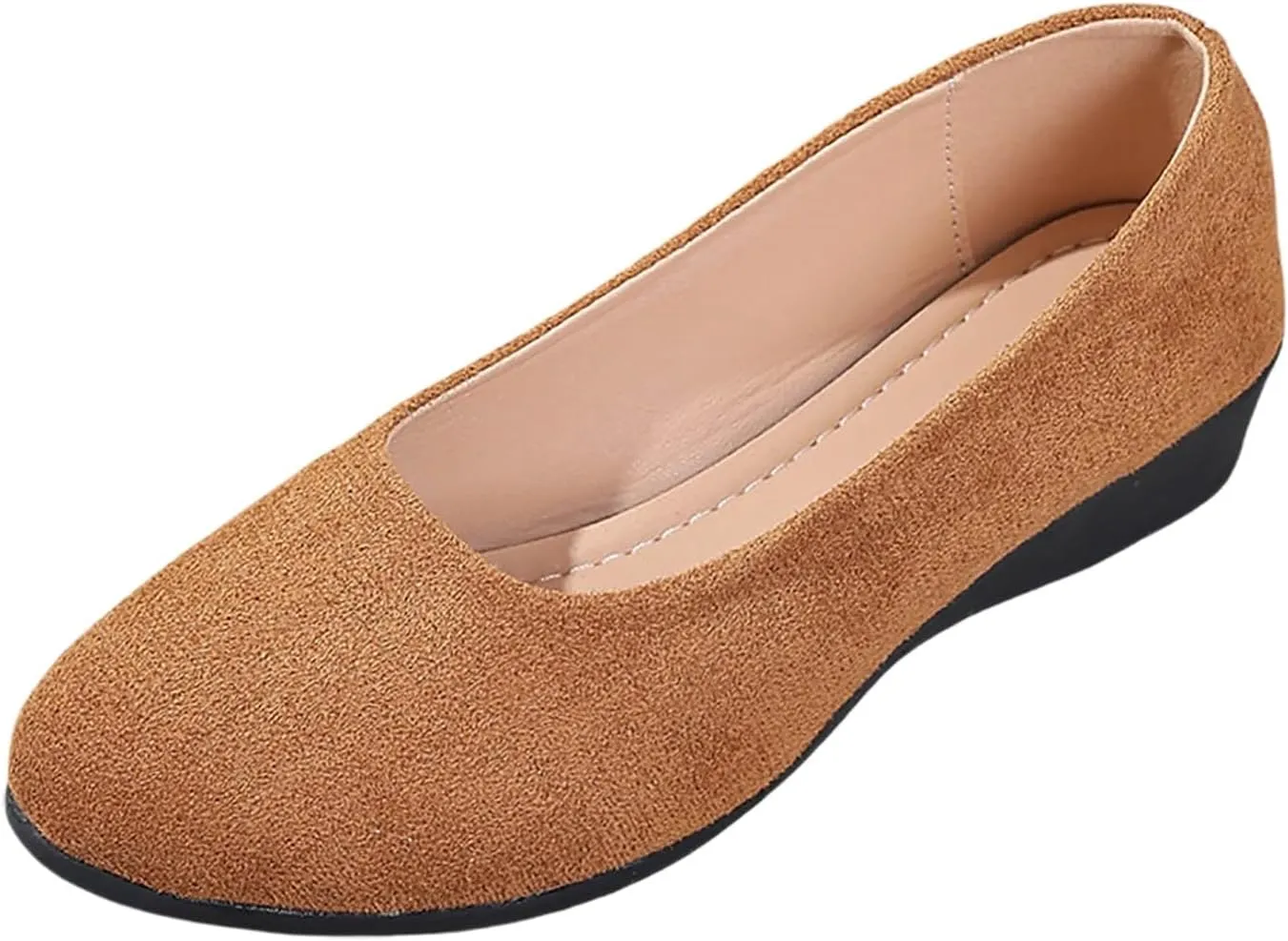 Women's Shoes Faux Suede Round Toe Ballet Dressy Comfortable Slip On Walking Shoes Lady Sandal Heel
