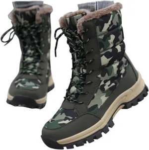 Women's Snow Boots Anti-Slip Waterproof Outdoor Shoes Winter Snow Boots Warm Fur Lined Comfortable Shoes for Women Walking Hiking Tennis Booties Lace Up Mid Calf Platform Boots Arch Support