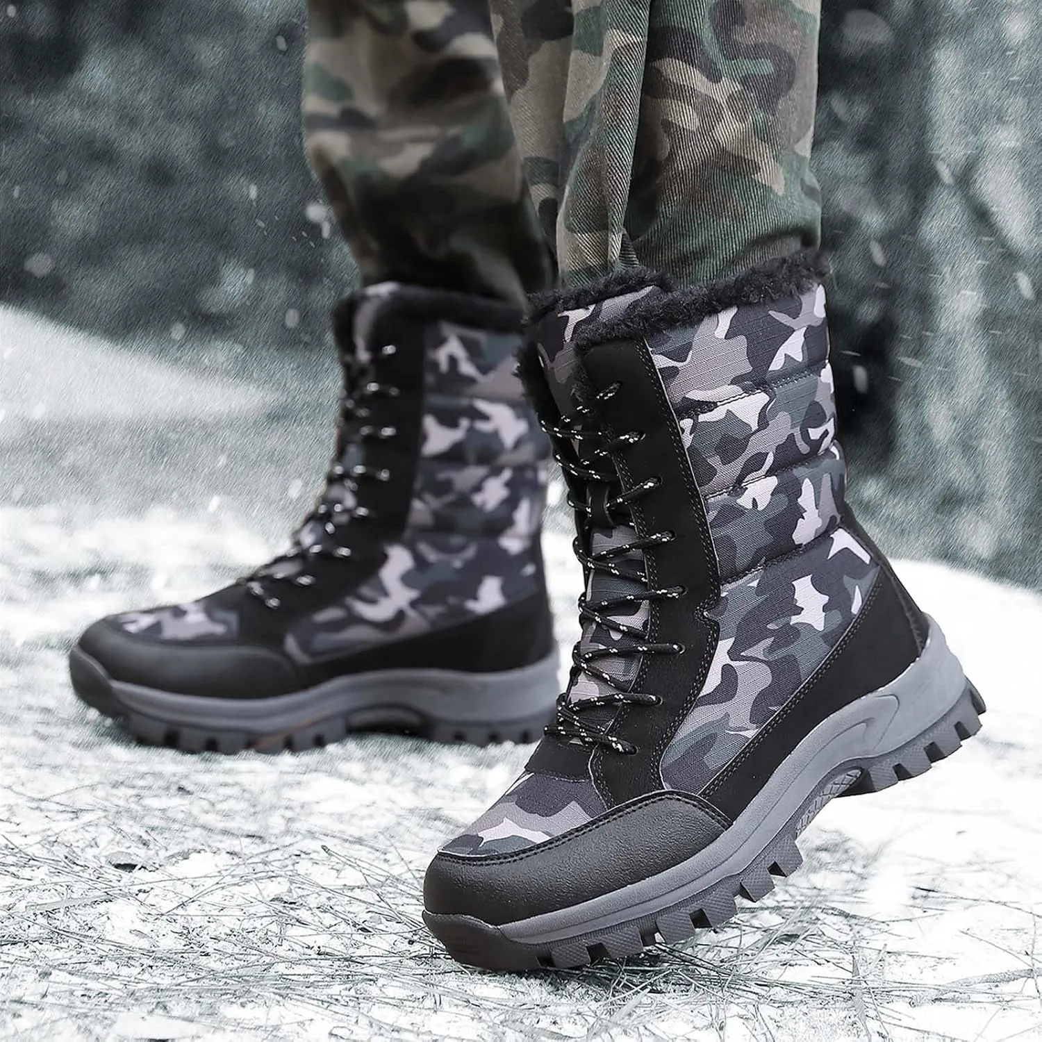 Women's Snow Boots Anti-Slip Waterproof Outdoor Shoes Winter Snow Boots Warm Fur Lined Comfortable Shoes for Women Walking Hiking Tennis Booties Lace Up Mid Calf Platform Boots Arch Support