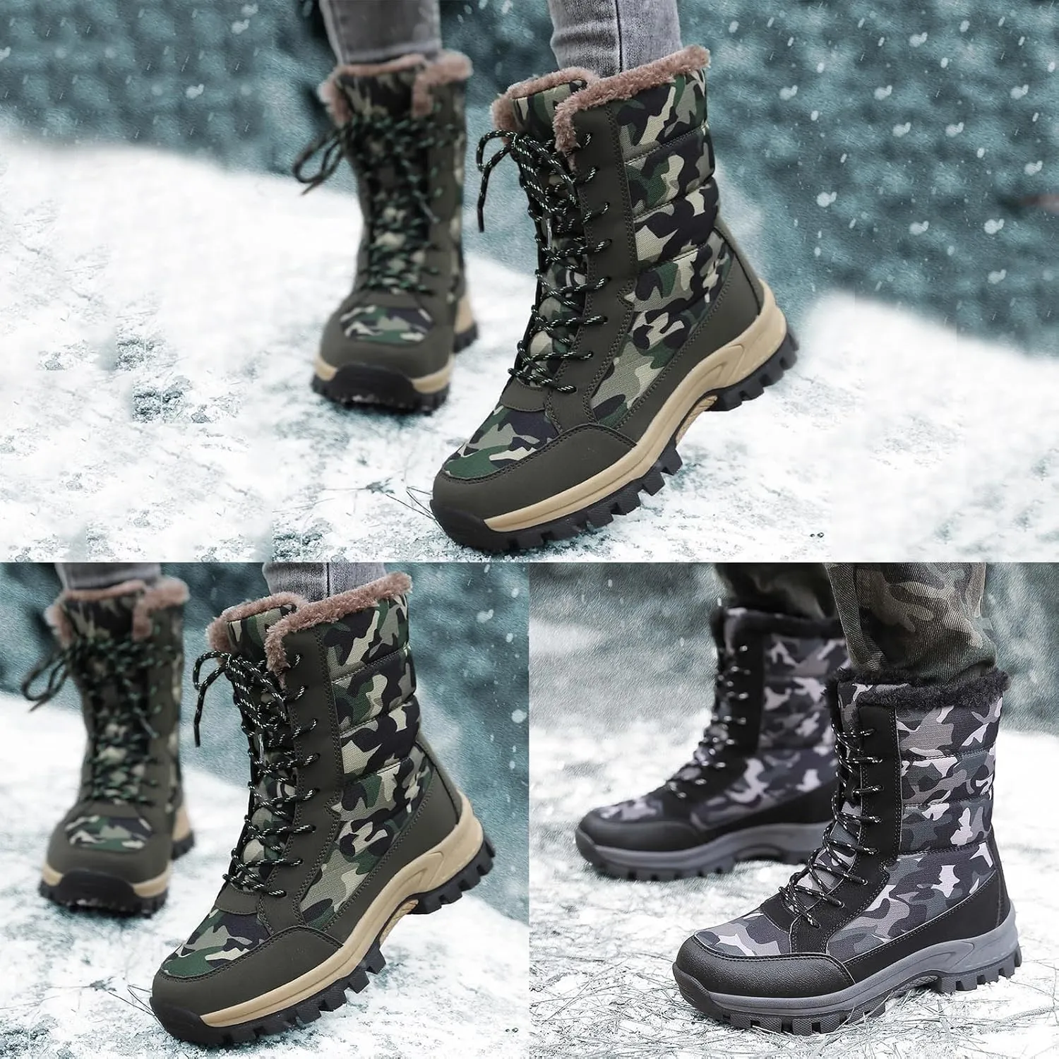Women's Snow Boots Anti-Slip Waterproof Outdoor Shoes Winter Snow Boots Warm Fur Lined Comfortable Shoes for Women Walking Hiking Tennis Booties Lace Up Mid Calf Platform Boots Arch Support