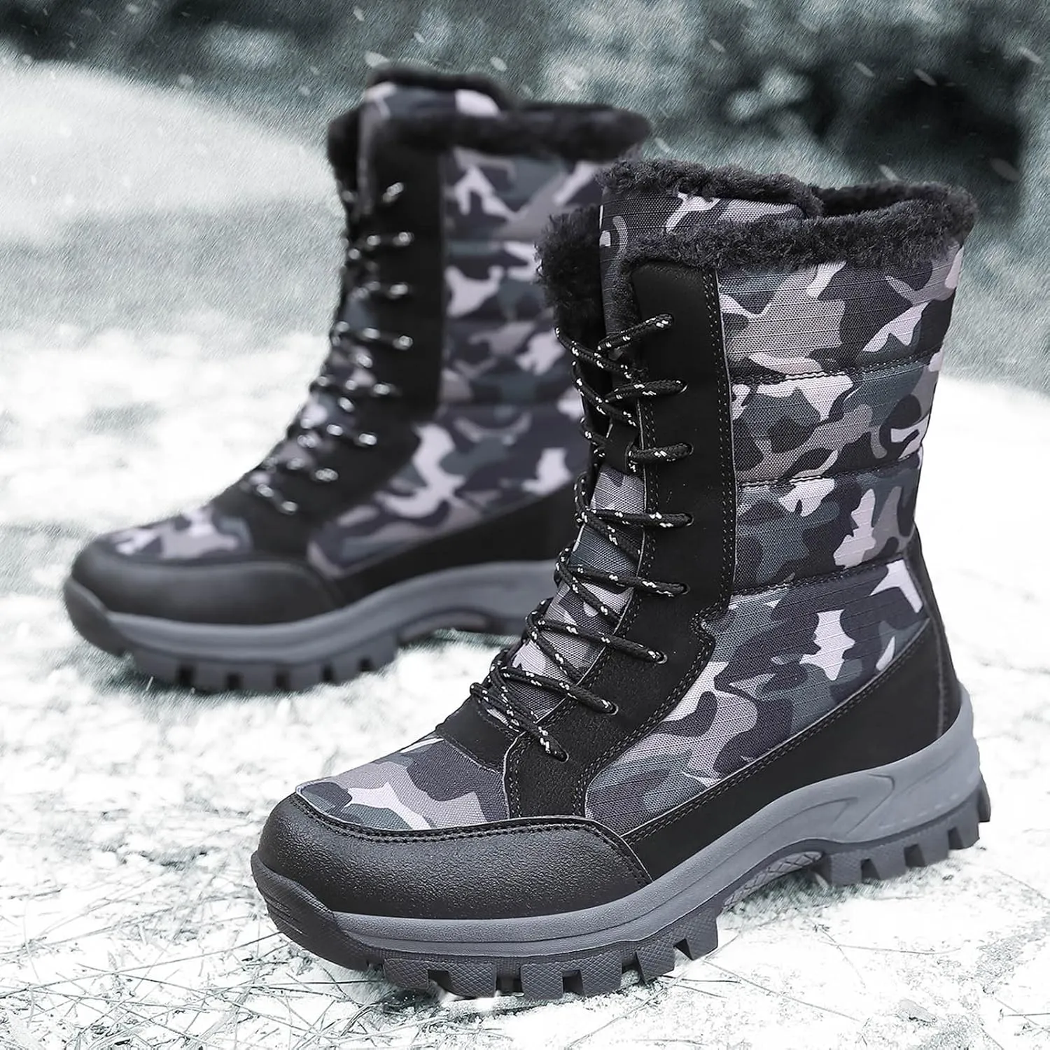 Women's Snow Boots Anti-Slip Waterproof Outdoor Shoes Winter Snow Boots Warm Fur Lined Comfortable Shoes for Women Walking Hiking Tennis Booties Lace Up Mid Calf Platform Boots Arch Support