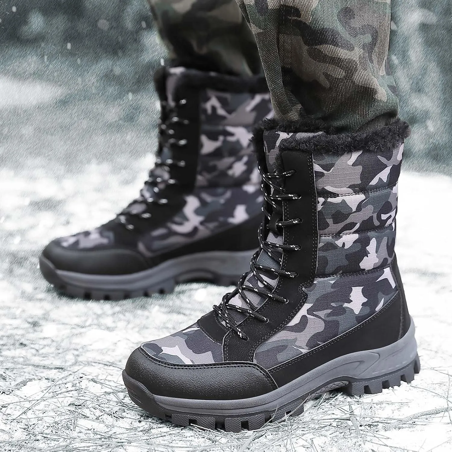 Women's Snow Boots Anti-Slip Waterproof Outdoor Shoes Winter Snow Boots Warm Fur Lined Comfortable Shoes for Women Walking Hiking Tennis Booties Lace Up Mid Calf Platform Boots Arch Support