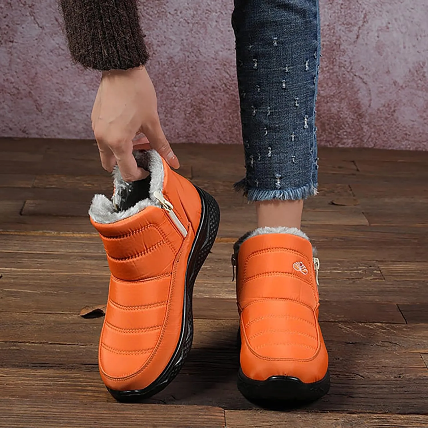 Women's Snow Boots Wide Width Adults Winter Boots Slip On for Womens Shoes Warm Barefoot Shoes Grounded Footwear Hiking Boots for Women Knee High Men's Snow Booties