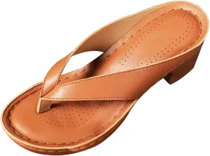 Women's Solid Color Summer Chunky Heel Sandals Casual Flip Flops Comfortable Arch Support Sandals Dressy Slip on Beach Slippers