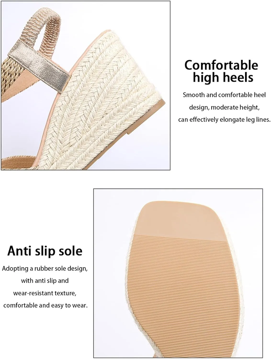 Women's Straw Wedge Bohemian Sandals Elastic Ankle Strap Open Square Toe T-Strap Platform Shoes Dressy Summer Beach Sandals