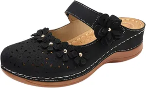 Womens Summer Slipper Comfort Mules Outdoor Beach Shoes Vintage Antil Slip Wedge Flowers Sandals Clogs Sandals: Comfortable with Arch Support Flats Closed Toe Wide Width Mesh Slippers