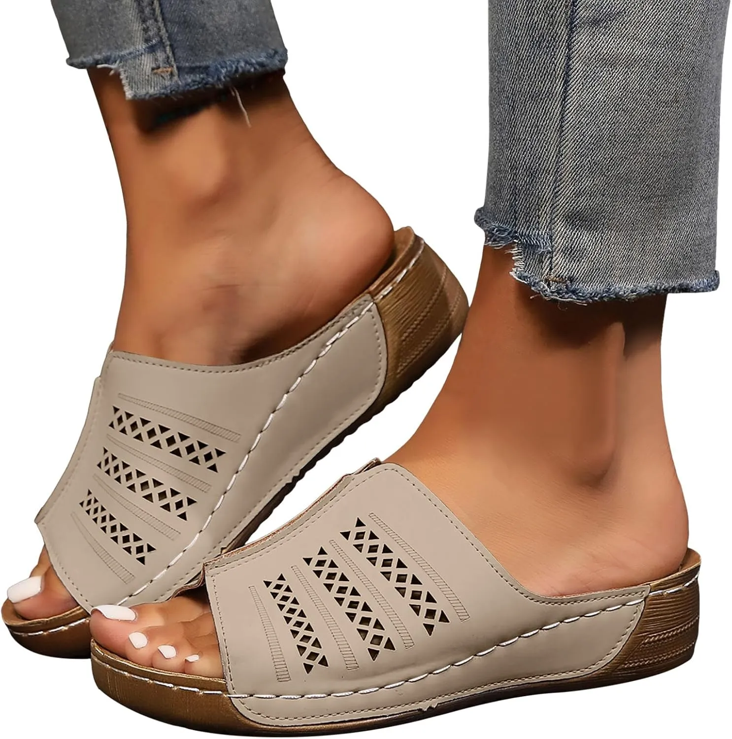 Women's Summer Thick Soled Slippers With A Breathable Strap And A Fashionable Commuting Wedge No Strap Sandals for Women