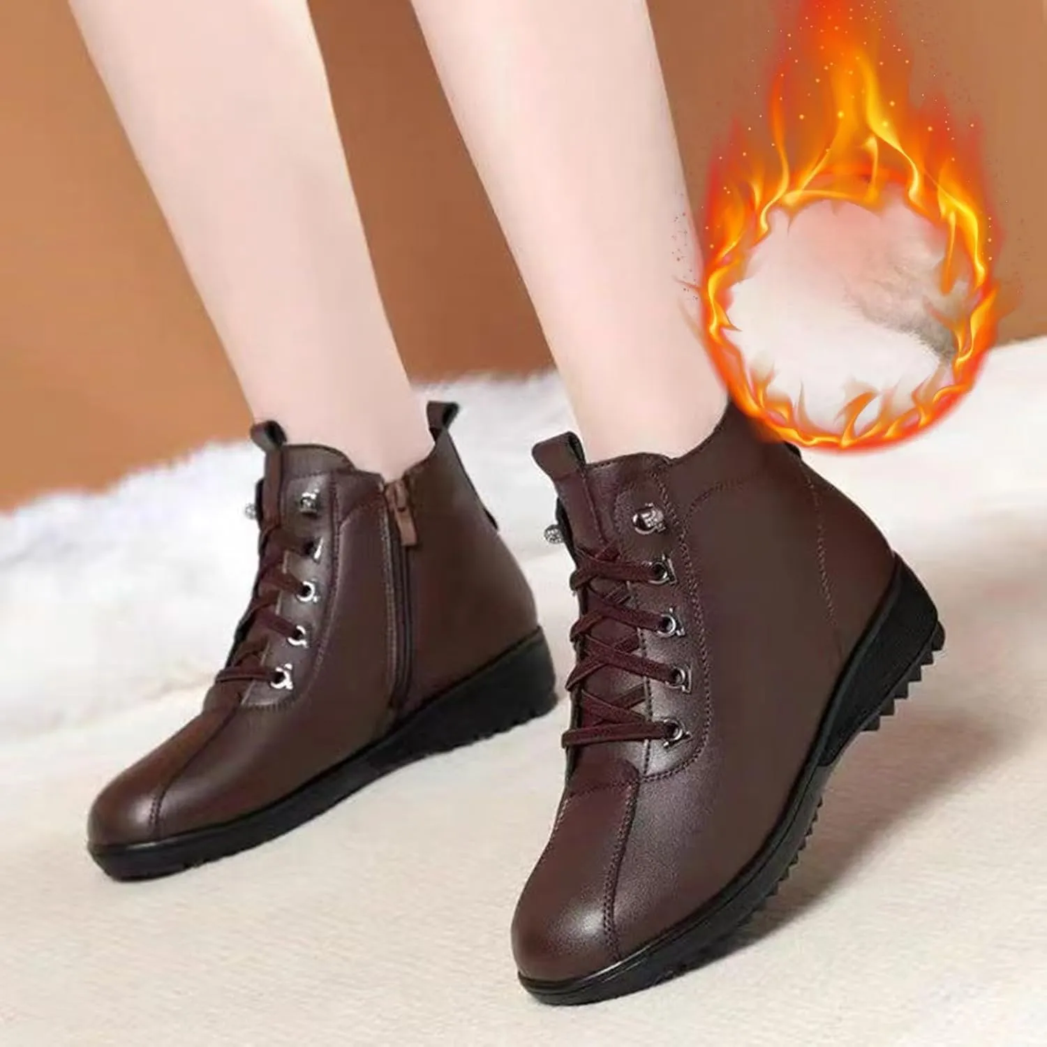 Womens Waterproof Hiking Boots Outdoor Plush Lined Winter Boots for Women Ankle Boots Snow Boots with Side Zipper