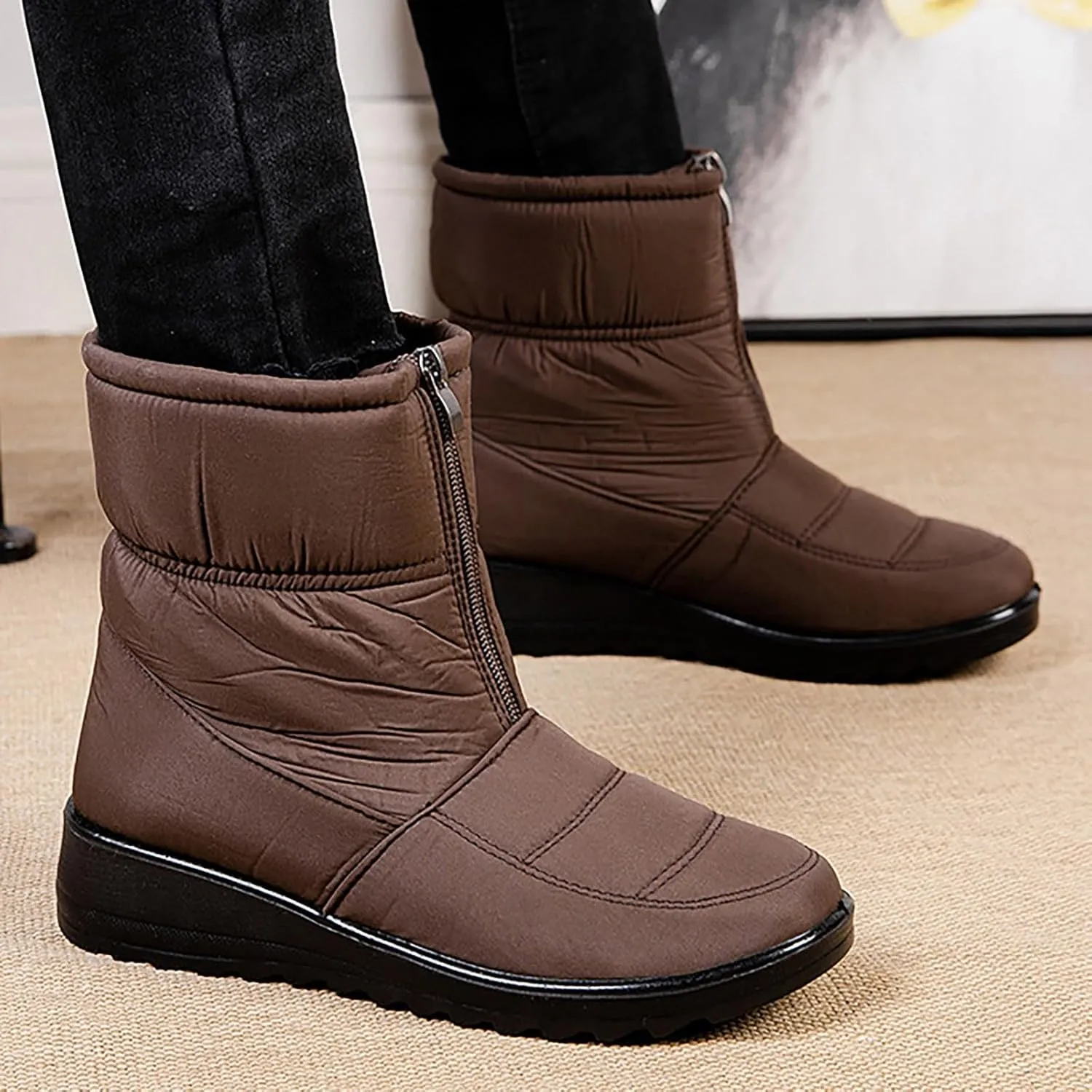 Womens Waterproof Winter Boots 11 Wide Boho Winter Ankle Boots for Women Low Heel Brown Snow Boots for Women Tall Winter Boots for Women Womens Slip on Winter Boots Wide Deals Cheap