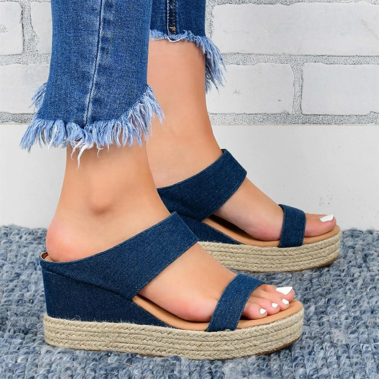 Womens Wedge Sandals Flip Flops for Women Summer Outdoor Camping Walking Beach Sandals Womens Comfortable Dressy Classic Wedge Heels Water with Arch Support