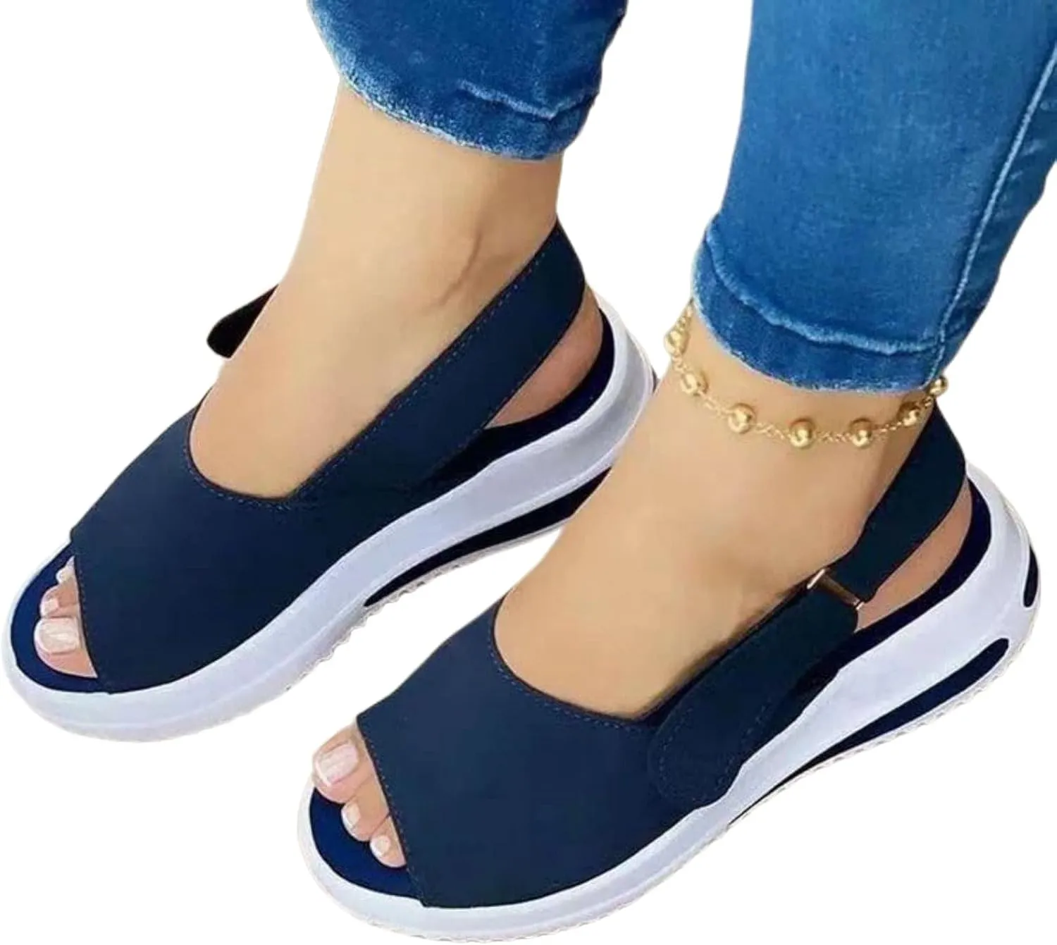 Womens Wedge Sandals Open Toe Fashion Summer Sandals Thick Heels Breathable Non Slip Shoes Casual Ankle Strap Sandal Outdoor Walking Wedges Comfy Platform Shoes Comfort Wear Lightweight Beach Shoe
