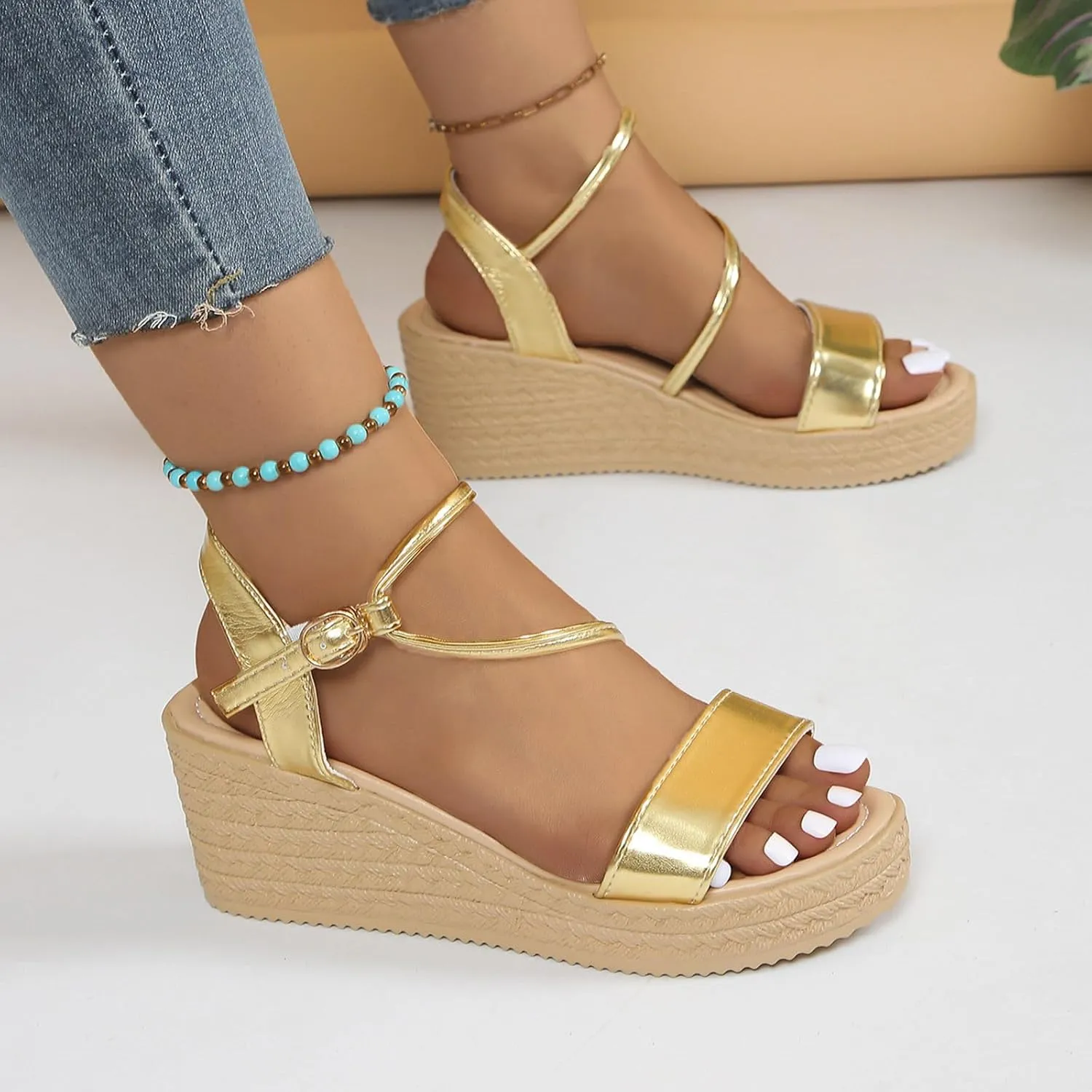 Womens Wedge Sandals Wedge Sandals for Women Slip on Beach Soft Sandal Summer Comfortable Arch Support