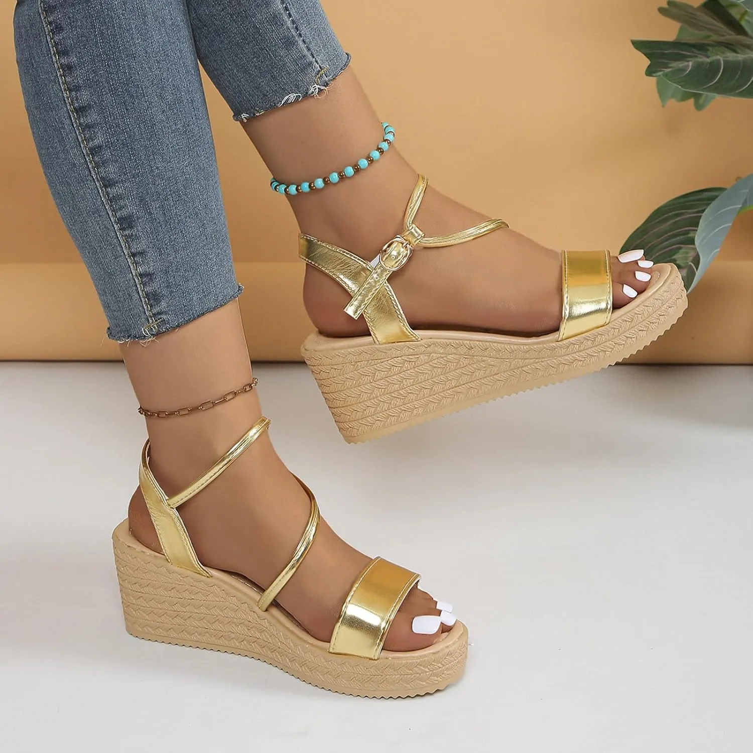 Womens Wedge Sandals Wedge Sandals for Women Slip on Beach Soft Sandal Summer Comfortable Arch Support