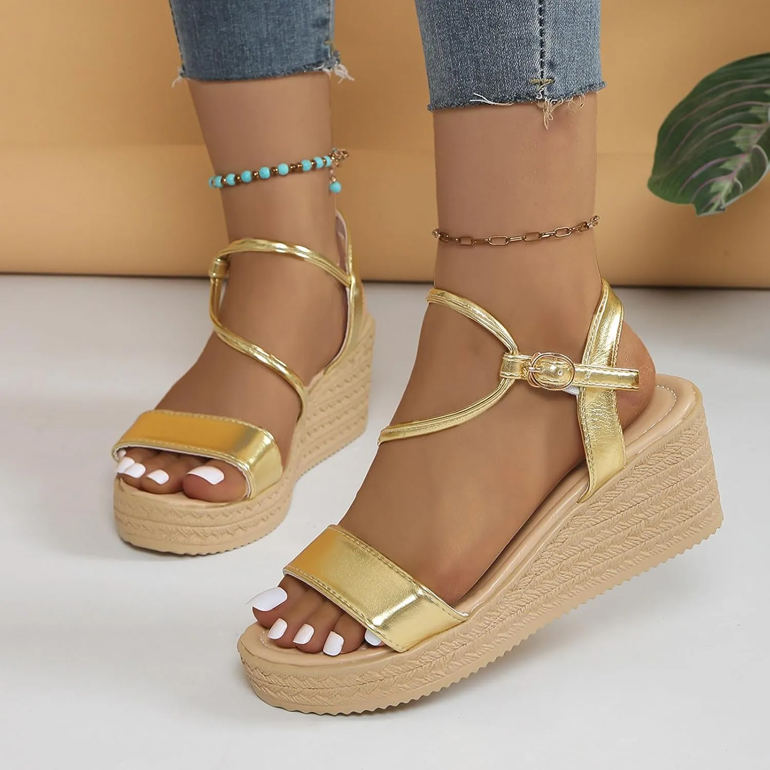Womens Wedge Sandals Wedge Sandals for Women Slip on Beach Soft Sandal Summer Comfortable Arch Support