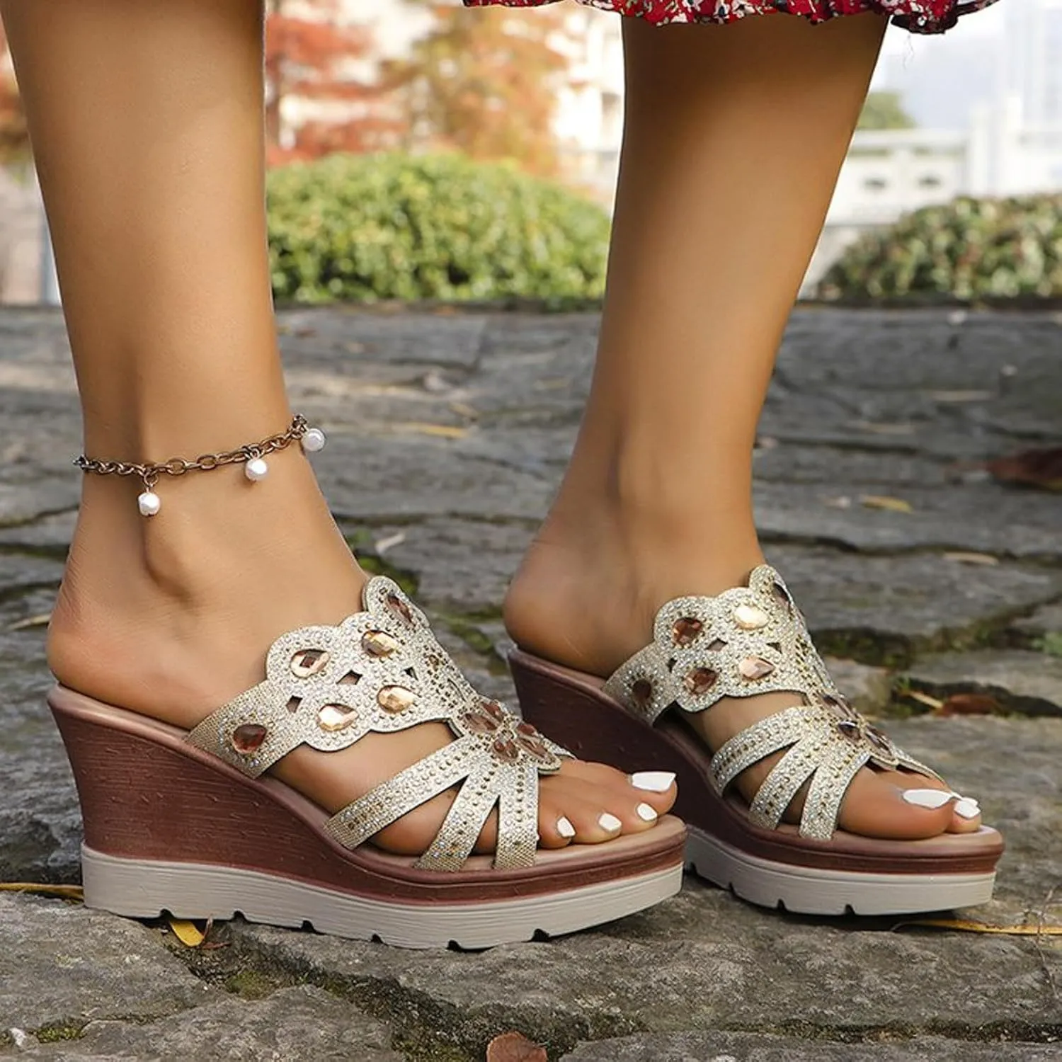 Womens Wedge Sandals Women's Platform Wedge Sandals Slip on Beach Arch Support Sandal Soft Casual Summer