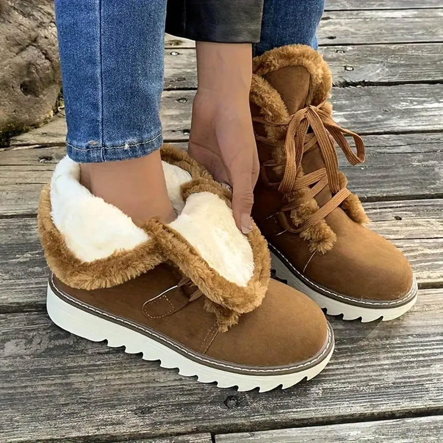 Women's Winter Snow Boots Strappy High Top Warm Boots Versatile Versatile Mid-Calf Boots Extra Wide Width Calf Boots