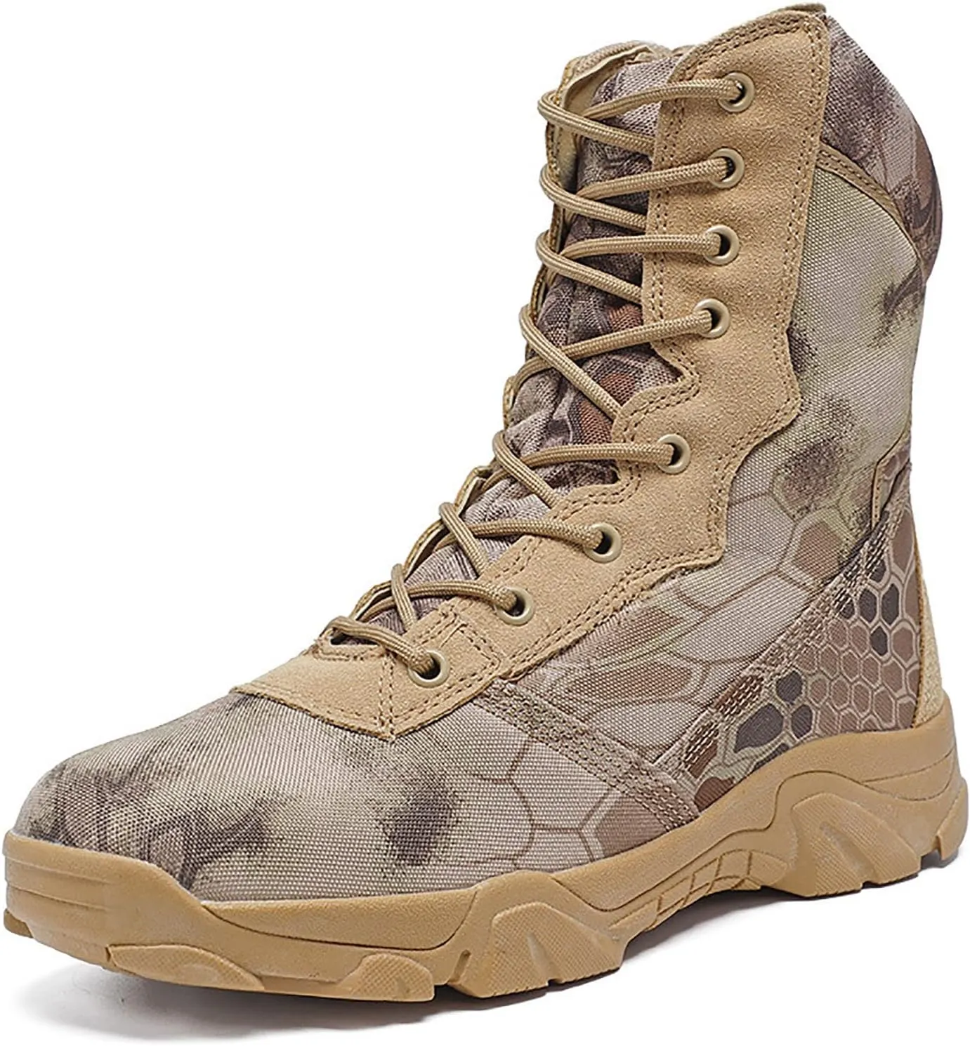 Woodland Camo Tactical Combat Shoes for Men, Spring Summer Waterproof Soft and Comfort Breathable Tactical Boots, Outdoor Durable Rubber Sole Hiking Shoes