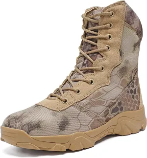 Woodland Camo Tactical Combat Shoes for Men, Spring Summer Waterproof Soft and Comfort Breathable Tactical Boots, Outdoor Durable Rubber Sole Hiking Shoes
