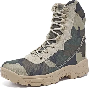 Woodland Camouflage Training Boots for Men, Soft and Comfort High-top Non-slip Breathable Tactical Boots, for Outdoor Durable Rubber Sole Hiking Shoes