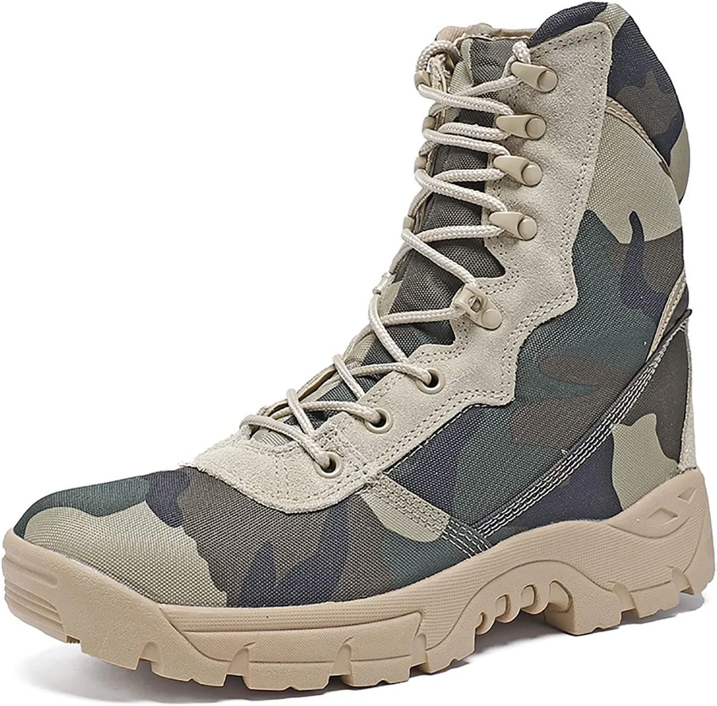 Woodland Camouflage Training Boots for Men, Soft and Comfort High-top Non-slip Breathable Tactical Boots, for Outdoor Durable Rubber Sole Hiking Shoes