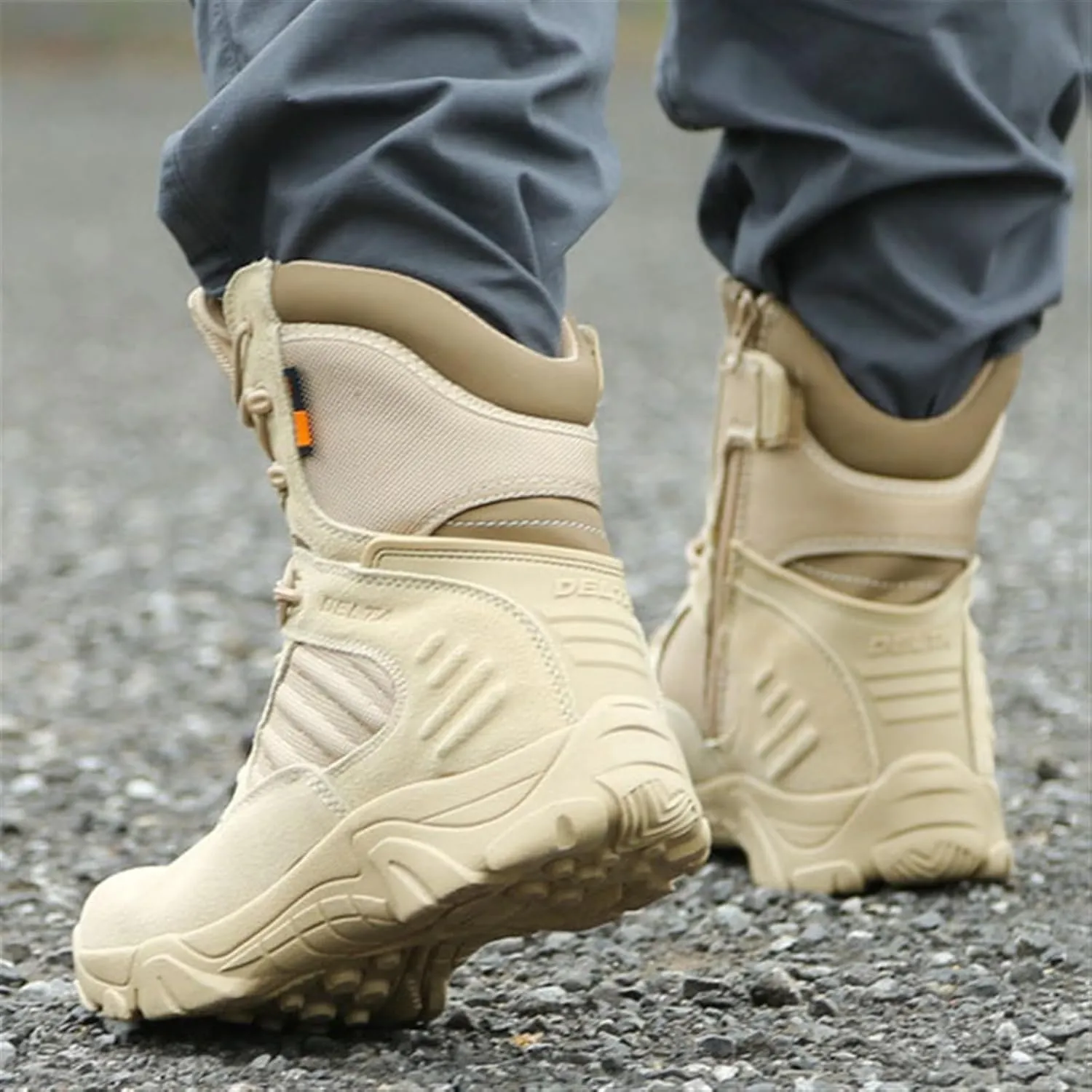 Wygwlg Men Hiking Boots, Men's Fashion High Top Side Zip Resistant Non-Slip Waterproof Combat Boots, Outdoor Hiking Motorcycle Combat Boots, for Tactical, Military, Combat, Hunting