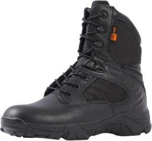 Wygwlg Men Hiking Boots, Men's Fashion High Top Side Zip Resistant Non-Slip Waterproof Combat Boots, Outdoor Hiking Motorcycle Combat Boots, for Tactical, Military, Combat, Hunting