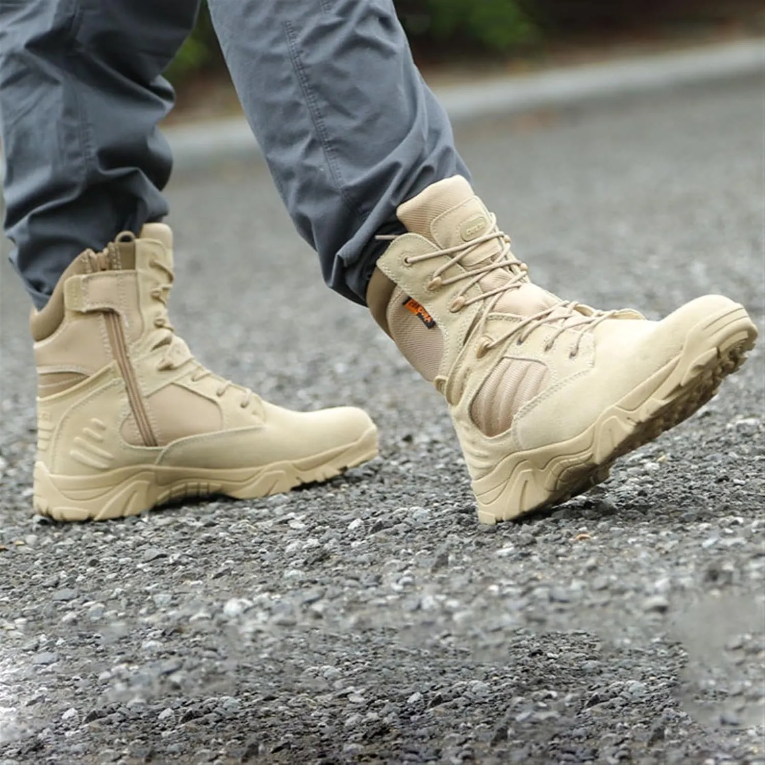 Wygwlg Men Hiking Boots, Men's Fashion High Top Side Zip Resistant Non-Slip Waterproof Combat Boots, Outdoor Hiking Motorcycle Combat Boots, for Tactical, Military, Combat, Hunting