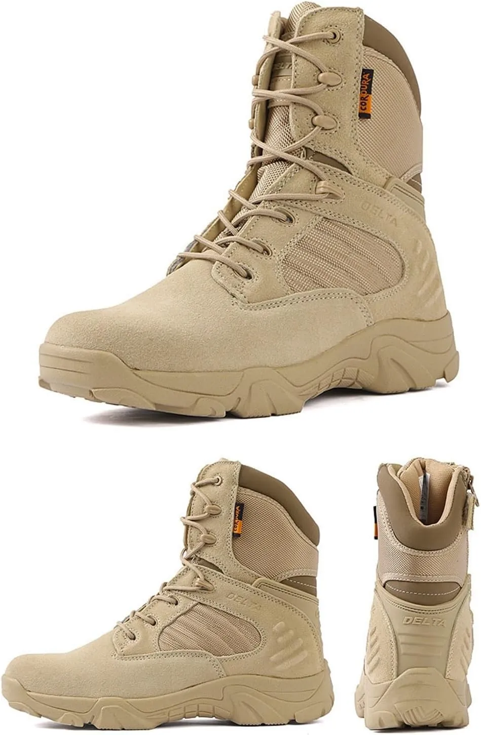 Wygwlg Men Hiking Boots, Men's Fashion High Top Side Zip Resistant Non-Slip Waterproof Combat Boots, Outdoor Hiking Motorcycle Combat Boots, for Tactical, Military, Combat, Hunting