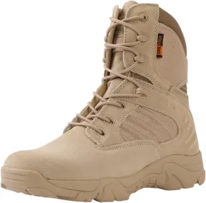 Wygwlg Men Hiking Boots, Men's Fashion High Top Side Zip Resistant Non-Slip Waterproof Combat Boots, Outdoor Hiking Motorcycle Combat Boots, for Tactical, Military, Combat, Hunting