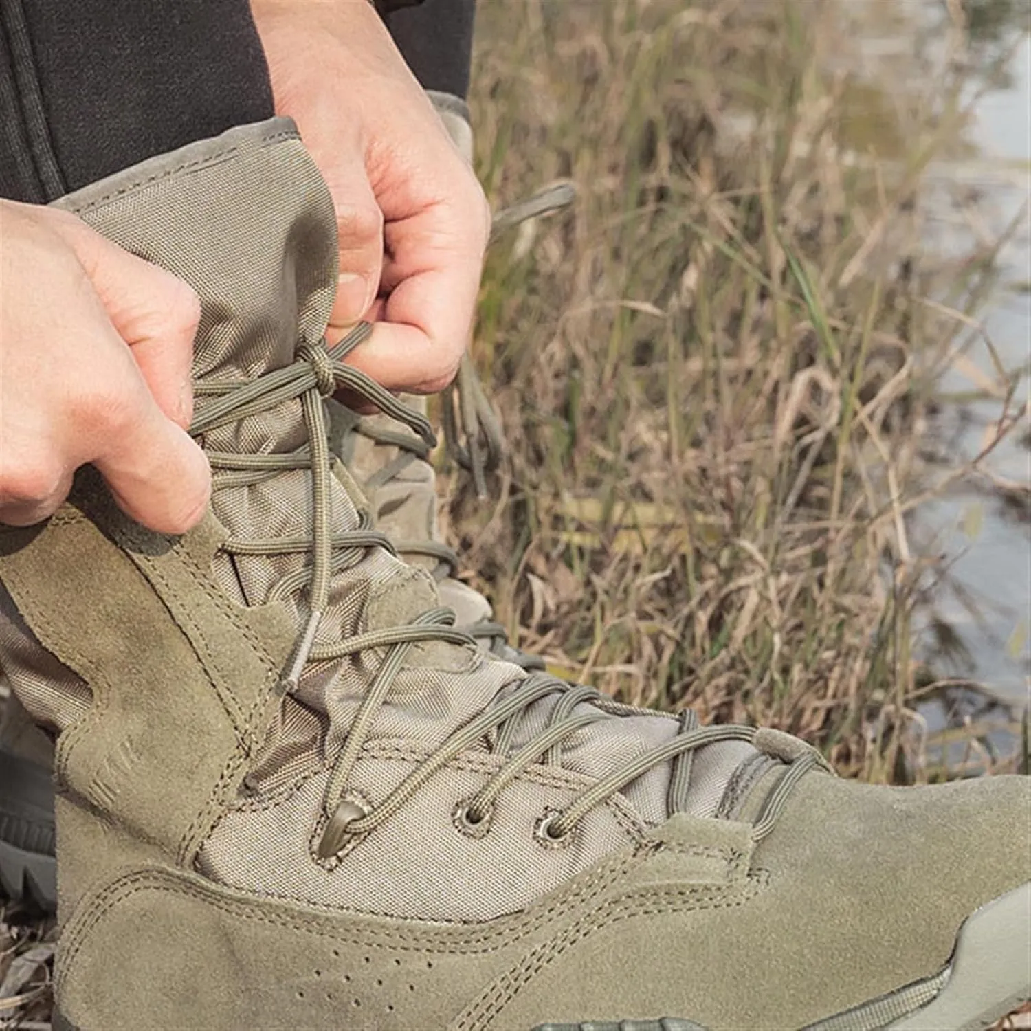 Wygwlg Tactical Boots for Men Waterproof, Men's Breathable Lightweight Non-Slip Military Tactical Boots, Leather Outdoor Hiking Combat Boots, for Hiking, Motorcycle, Climbing, Army Training